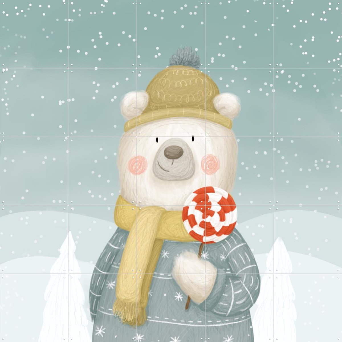 IXXI Lollipop Polar Bear, Studio Phie - 100 x 100 cm - Gratis ophangtool - Grote wanddecoratie en posters - Fantasierijk, Illustraties, Cartoonesk