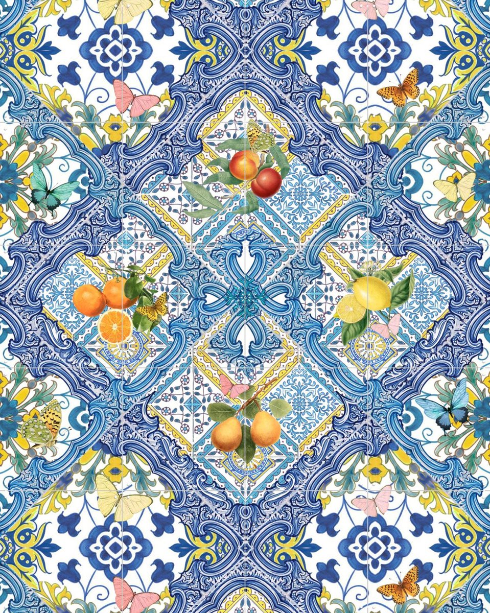 IXXI Mediterranean tiles and citrus fruit I, Bloomery Decor - 80 x 100 cm - Gratis ophangtool - Grote wanddecoratie en posters