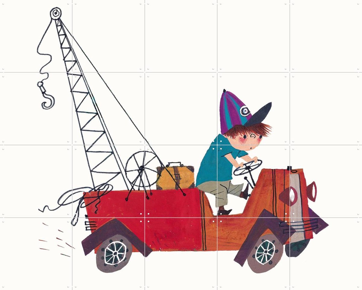 IXXI Kraanwagen II, Fiep Westendorp - 100 x 80 cm - Gratis ophangtool - Grote wanddecoratie en posters - Cartoonesk, Speels, Illustraties, Kleurrijk