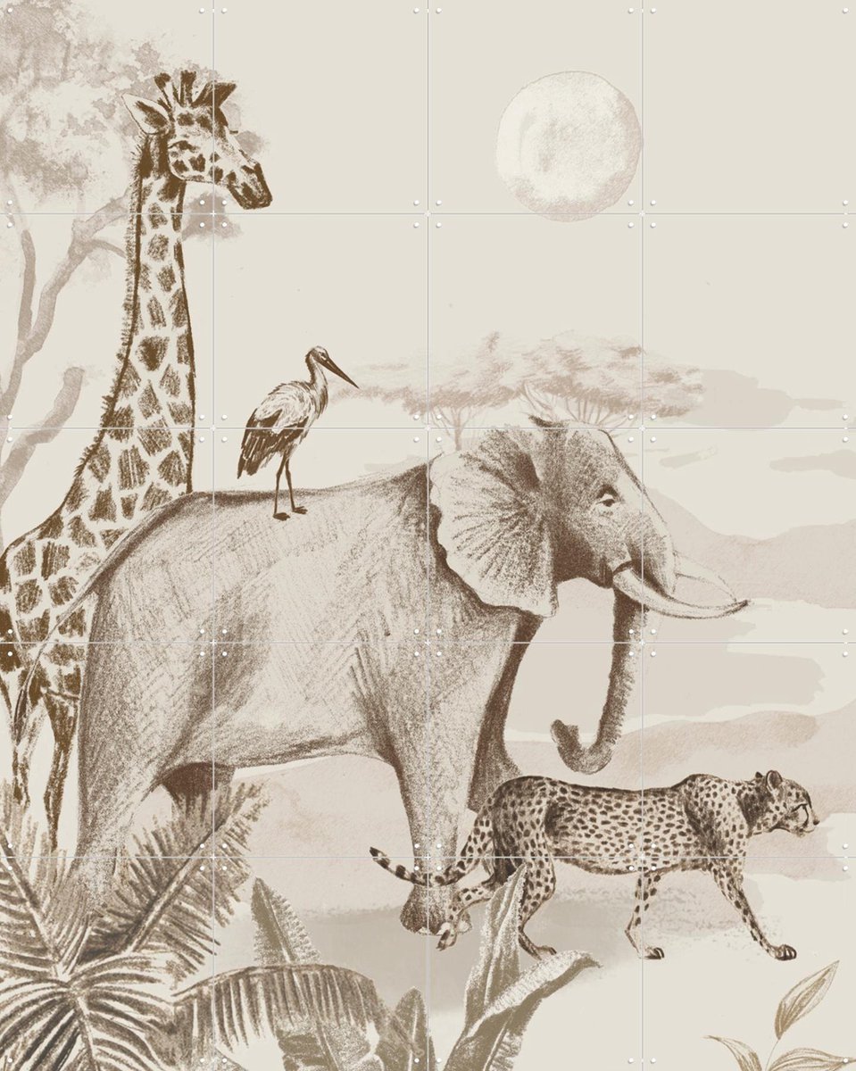 IXXI Vintage Jungle Parade, Irene Jelier - 80 x 100 cm - Gratis ophangtool - Grote wanddecoratie en posters - Illustraties, Vintage, Kinderkamer