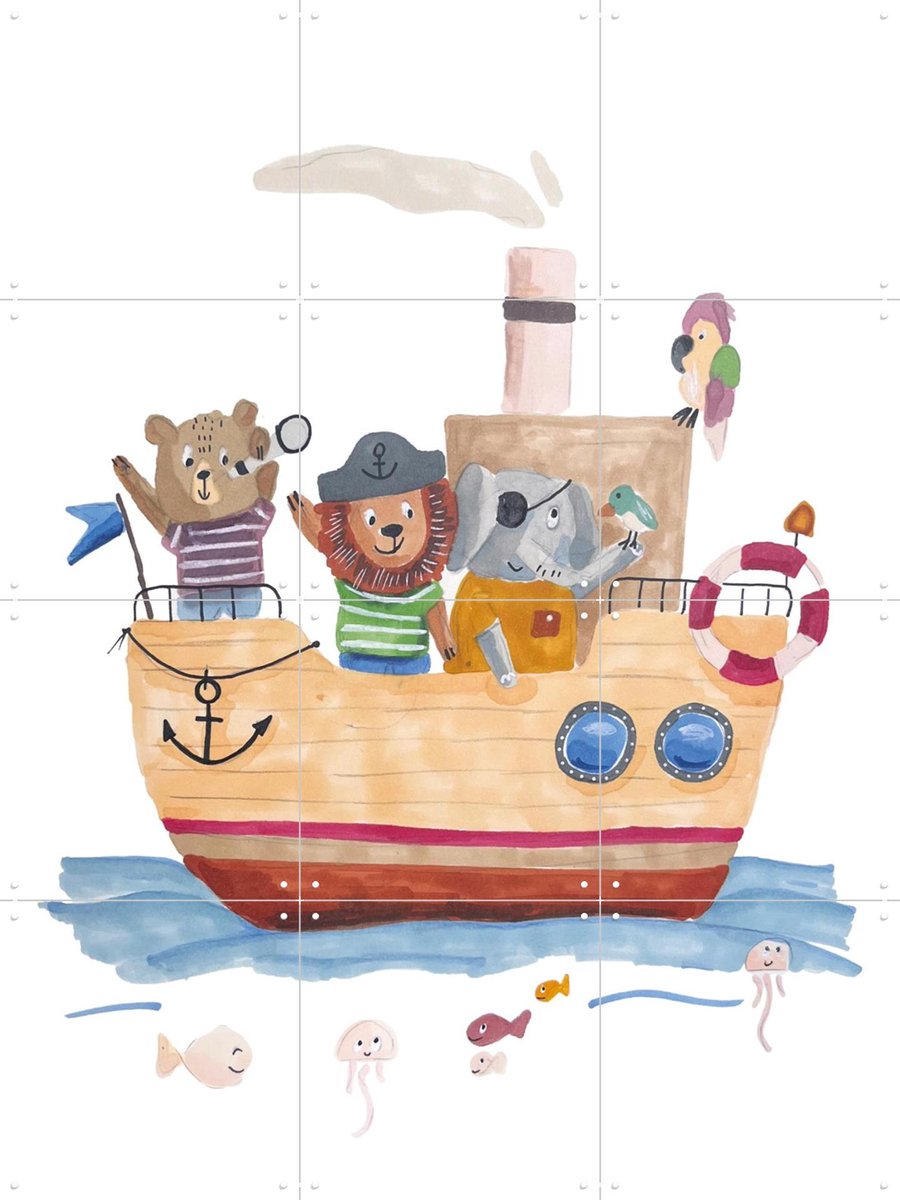 IXXI Bootfeest, Adams Arts - 60 x 80 cm - Gratis ophangtool - Grote wanddecoratie en posters - Illustraties, Speels, Aquarel, Fantasierijk