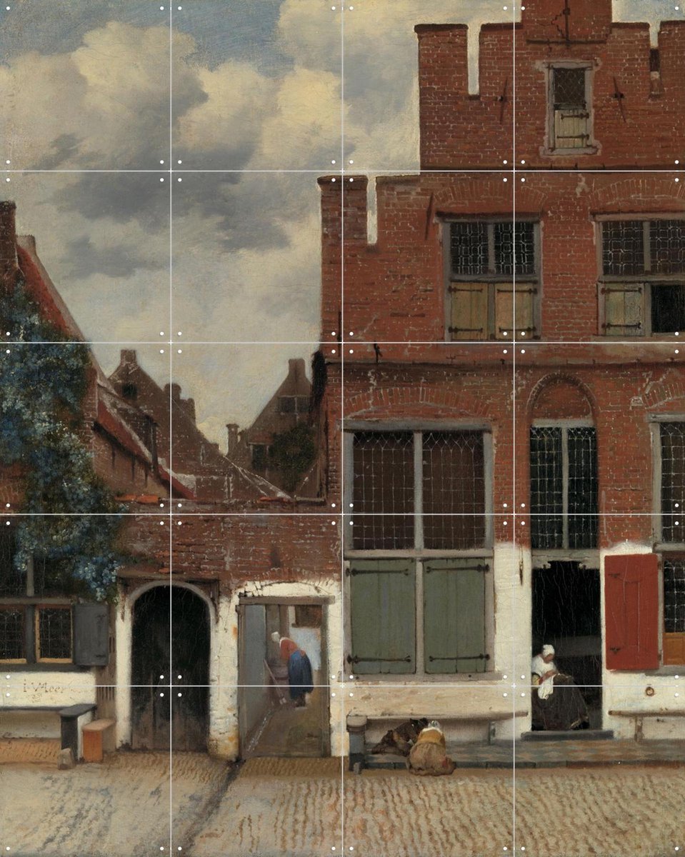 IXXI Gezicht op huizen in Delft, Johannes Vermeer & Rijksmuseum - 80 x 100 cm - Gratis ophangtool - Grote wanddecoratie en posters - Olieverf