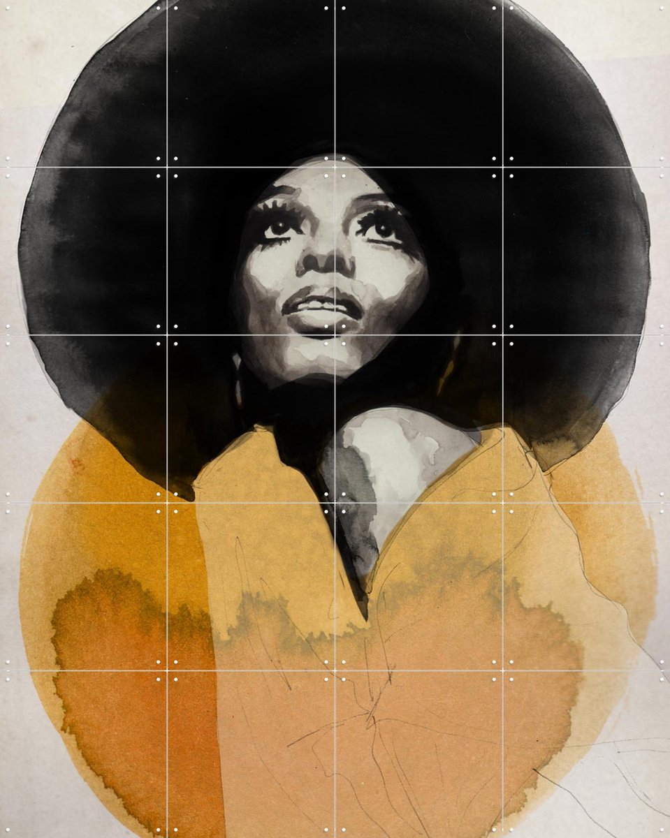 IXXI Diana Ross, David Diehl - 80 x 100 cm - Gratis ophangtool - Grote wanddecoratie en posters - Illustraties, Aquarel, Vintage, Woonkamer