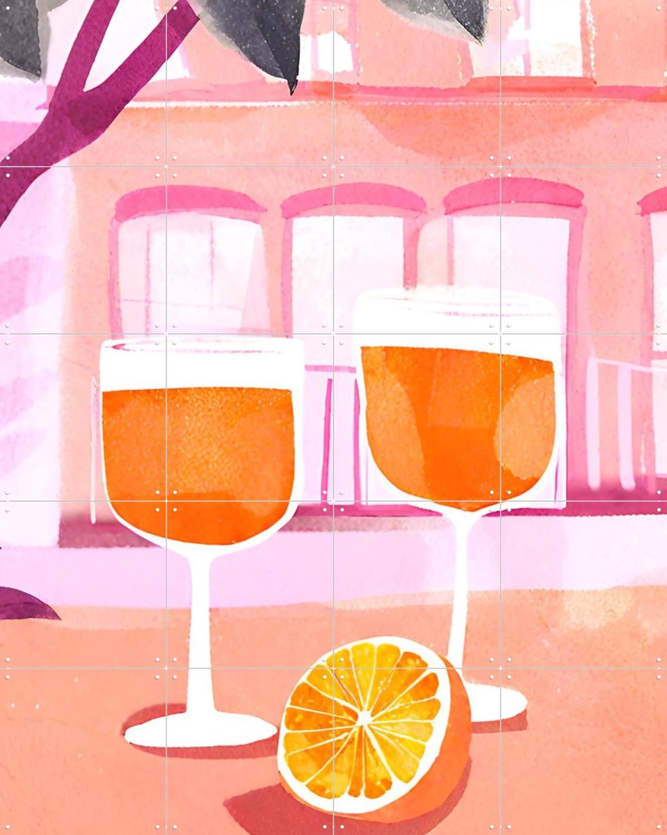 IXXI Outdoor Orange Refreshment, Ohkimiko & Various - 80 x 100 cm - Gratis ophangtool - Grote wanddecoratie en posters - Aquarel, Speels, Kleurrijk