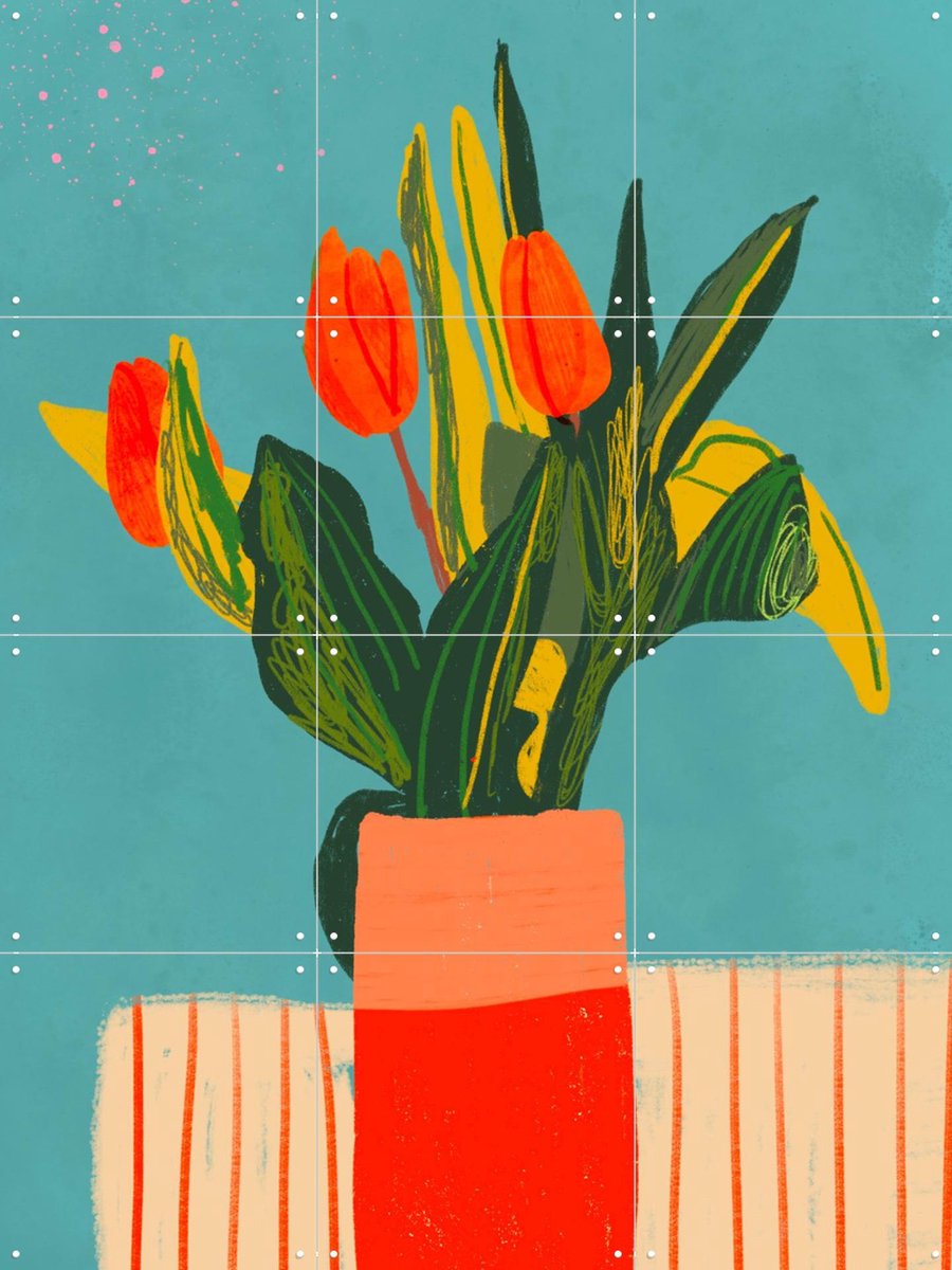 IXXI Red tulips, Gigi Rosado - 60 x 80 cm - Gratis ophangtool - Grote wanddecoratie en posters - Illustraties, Modern, Grafisch Ontwerp, Kleurrijk