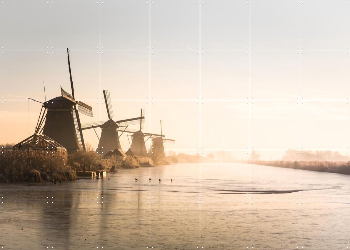 IXXI Dutch Morning at Kinderdijk, Claire Droppert - 140 x 100 cm - Gratis ophangtool - Grote wanddecoratie en posters - Fotografie, Naturalisme