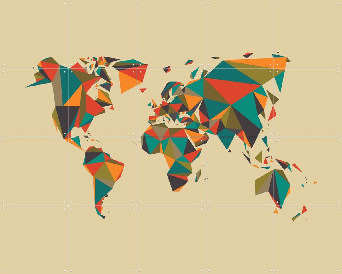 IXXI World Map 3D Autumn, Kunst in Kaart - 100 x 80 cm - Gratis ophangtool - Grote wanddecoratie en posters - Grafisch Ontwerp, Digitale Kunst