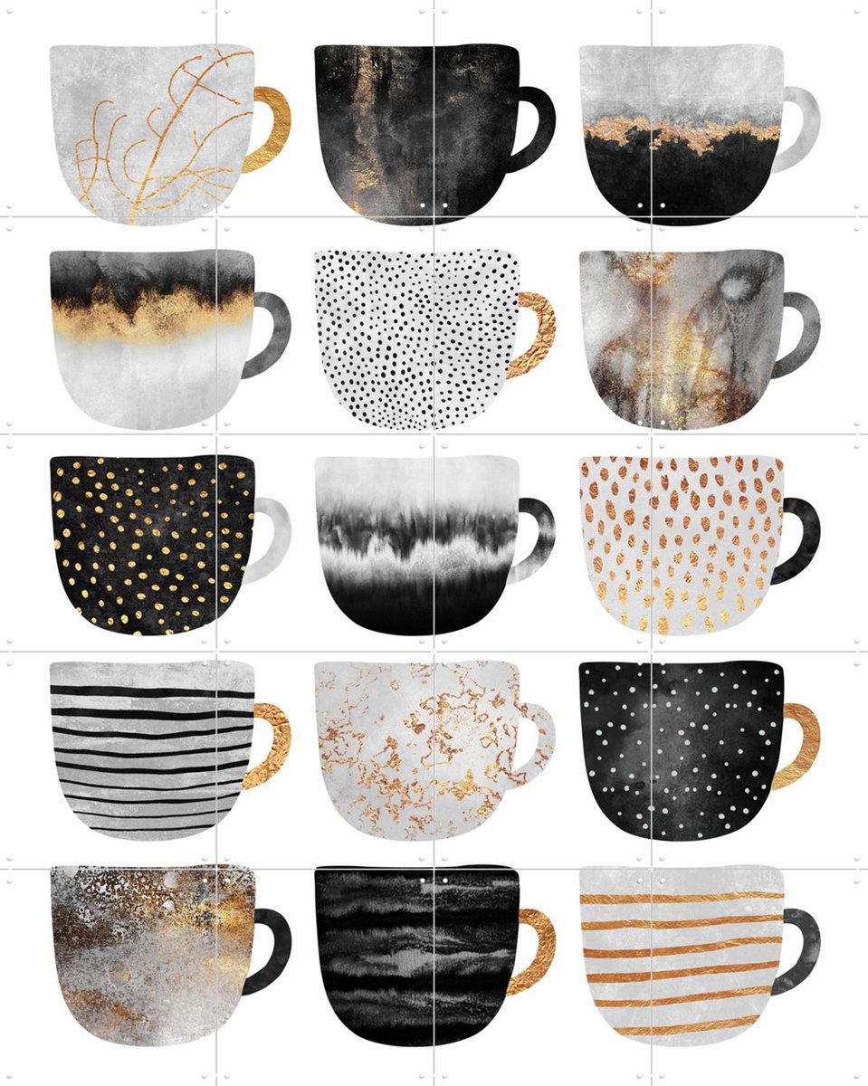 IXXI Pretty Coffee Cups, Elisabeth Fredriksson & Various - 80 x 100 cm - Gratis ophangtool - Grote wanddecoratie en posters - Illustraties, Woonkamer