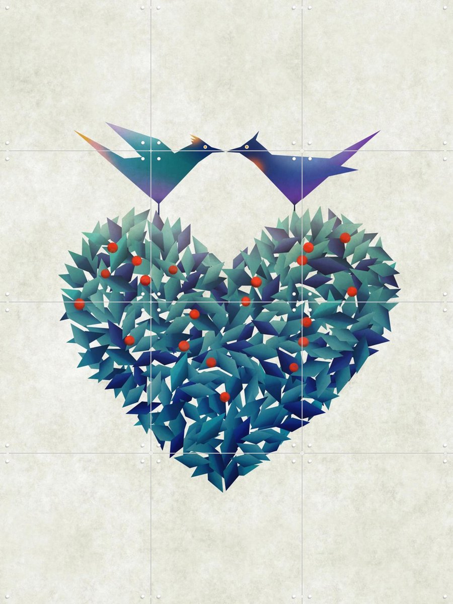 IXXI Love Birds, Angelo Cerantola - 60 x 80 cm - Gratis ophangtool - Grote wanddecoratie en posters - Illustraties, Geometrische Kunst, Grafisch
