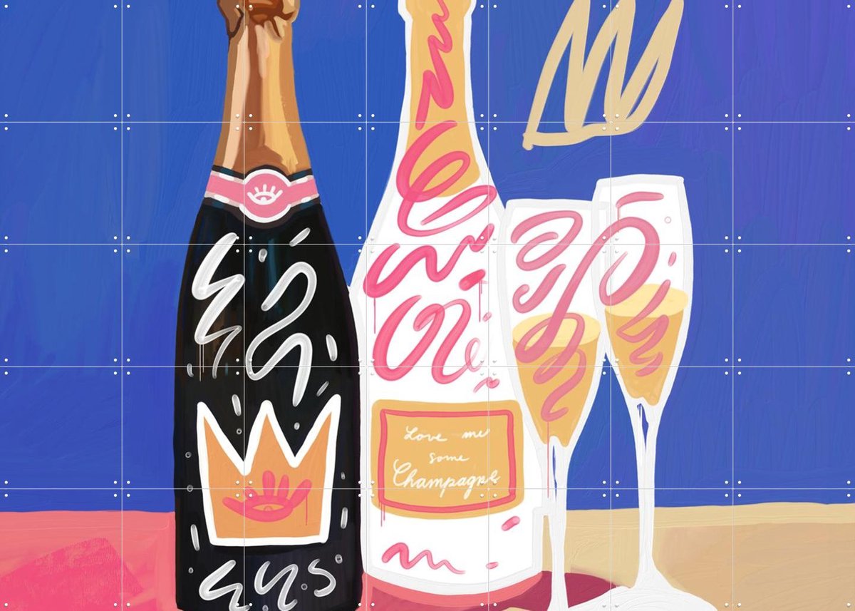 IXXI Champagne, Pop-art by Tadej - 140 x 100 cm - Gratis ophangtool - Grote wanddecoratie en posters - Digitale Kunst, Speels, Kleurrijk