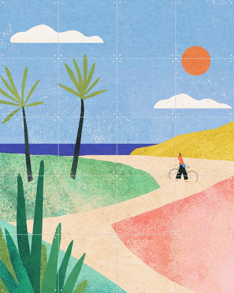 IXXI Beach Girl, Henry Rivers - 80 x 100 cm - Gratis ophangtool - Grote wanddecoratie en posters - Speels, Kleurrijk, Illustraties, Woonkamer, Zon
