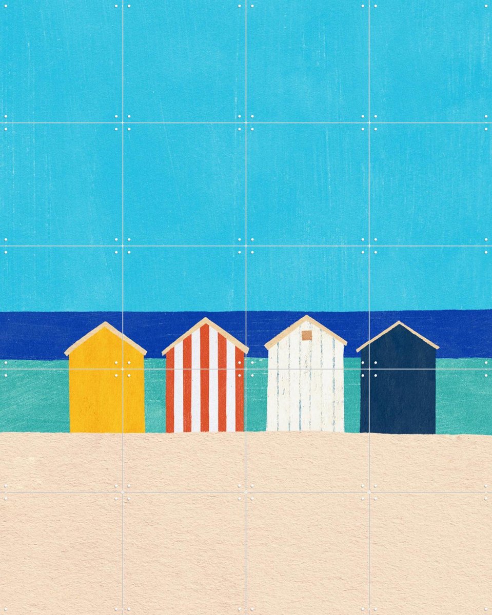 IXXI Beach Cabins, Henry Rivers - 80 x 100 cm - Gratis ophangtool - Grote wanddecoratie en posters - Kleurrijk, Grafisch Ontwerp, Minimalisme