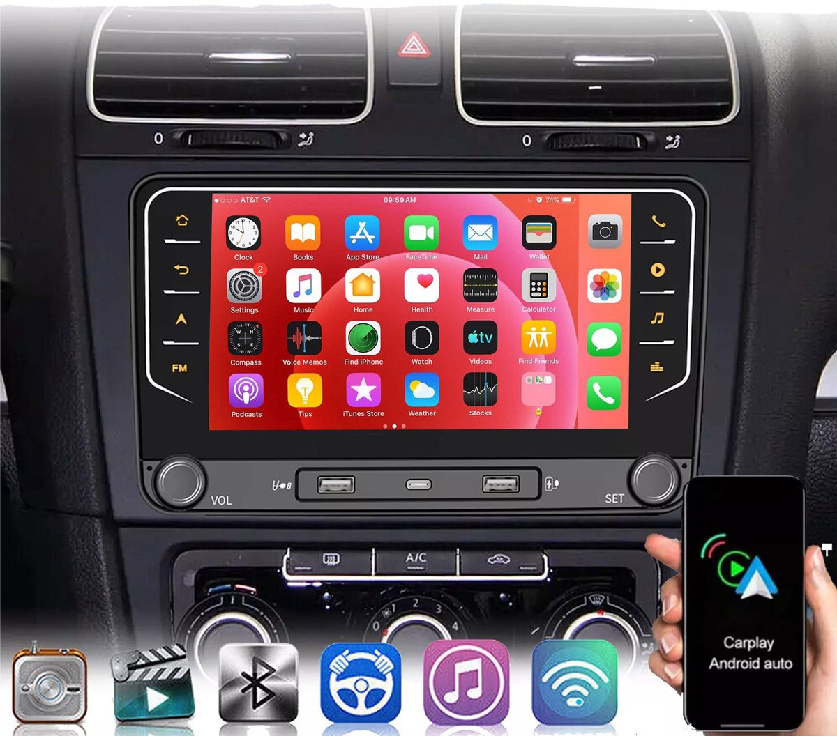 ESSGOO Autoradio voor Volkswagen GOLF MK5 MK6 PASSAT Touran EOS Polo - Android 15 - 4 GB +64 GB - 7 inch - Draadloos Apple Carplay en Android Auto - GPS-Navigatie - Bluetooth - Wifi