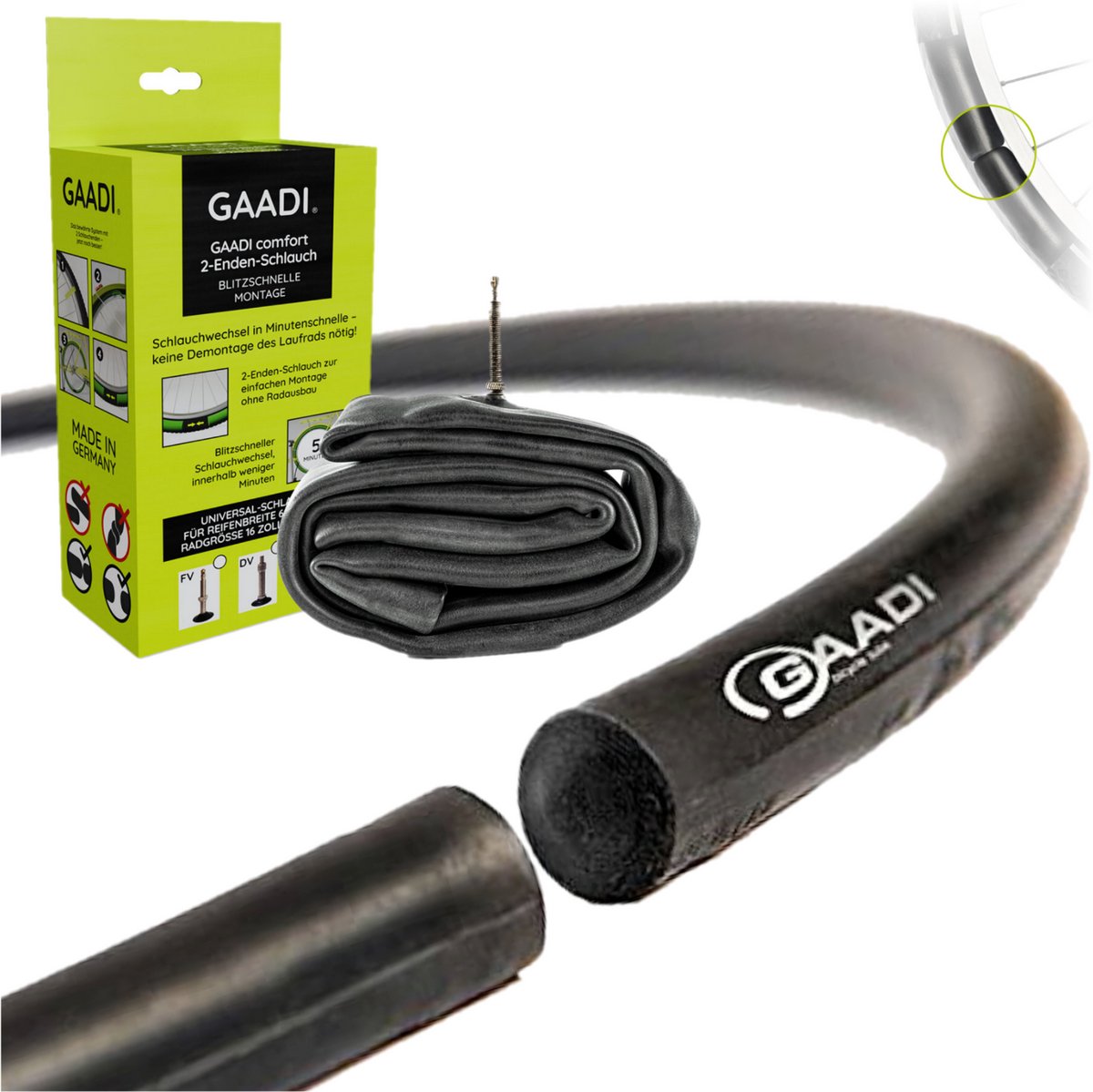 GAADI Universele Open Binnenband – Montage Zonder Wiel-Demontage – 16-29" x 60-75mm (2.35-3.0) – Frans Ventiel (FV) 40mm – Ideaal voor E-bikes & Fatbikes