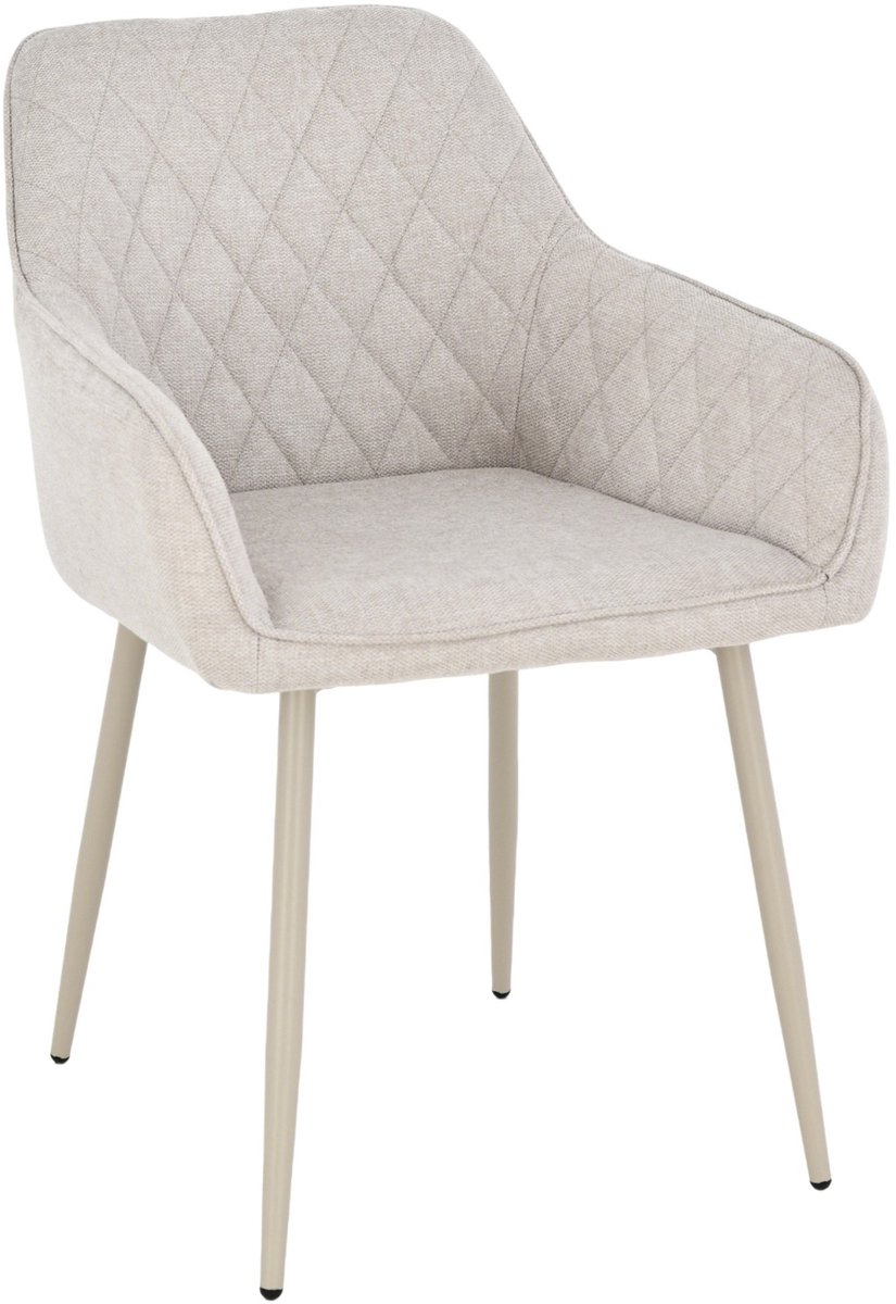 Luxe Eetkamerstoel RELLO – Beige – Gestoffeerd – Lichtbeige Metalen Poten – Ruitvormig Stiksel – Modern & Japandi Design – Max. 120 kg