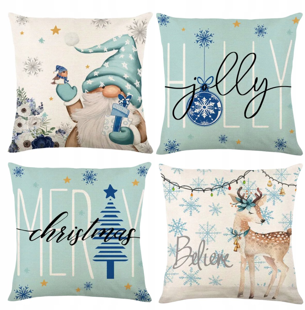 HomeDesign Serie - Vierkante Kerst Kussenhoezen - 45x45 cm - 4 Stuks - Decoratief