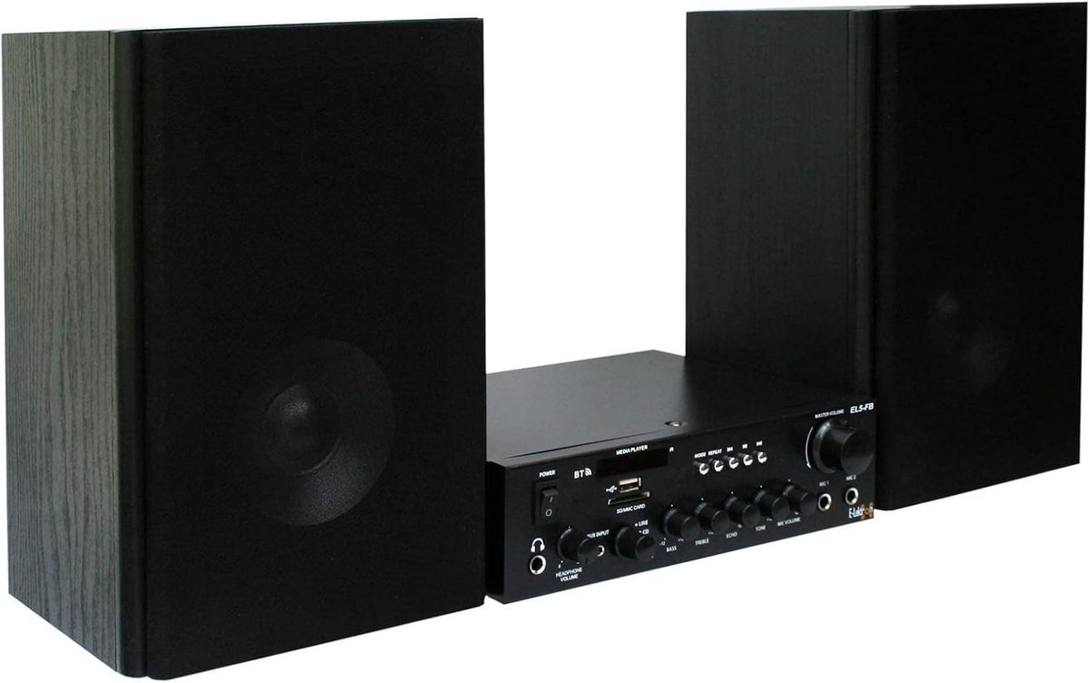 Stereo Installatie - Hifi Systeem - Muziek Luisteren - Bluetooth Streamen Karaoke - Compact Formaat - Zwart