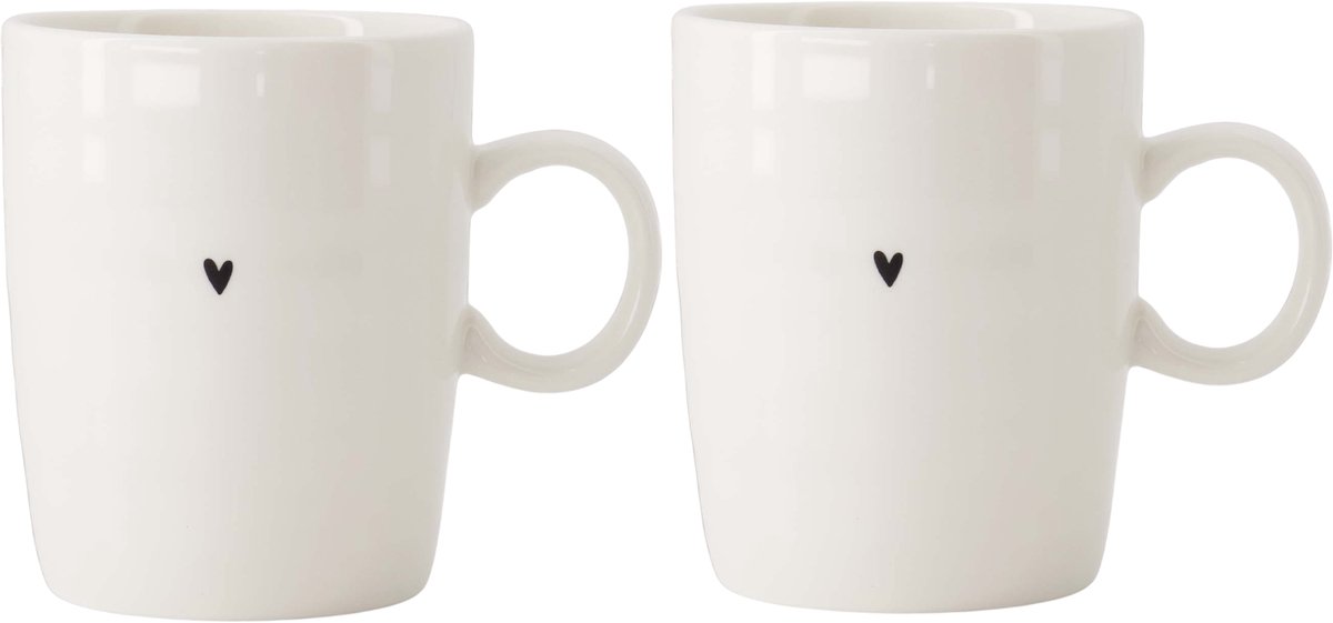 Zusss Set Van 2 Theemokken Hartje - Cadeau Dames - Verjaardag Keramiek White / Black