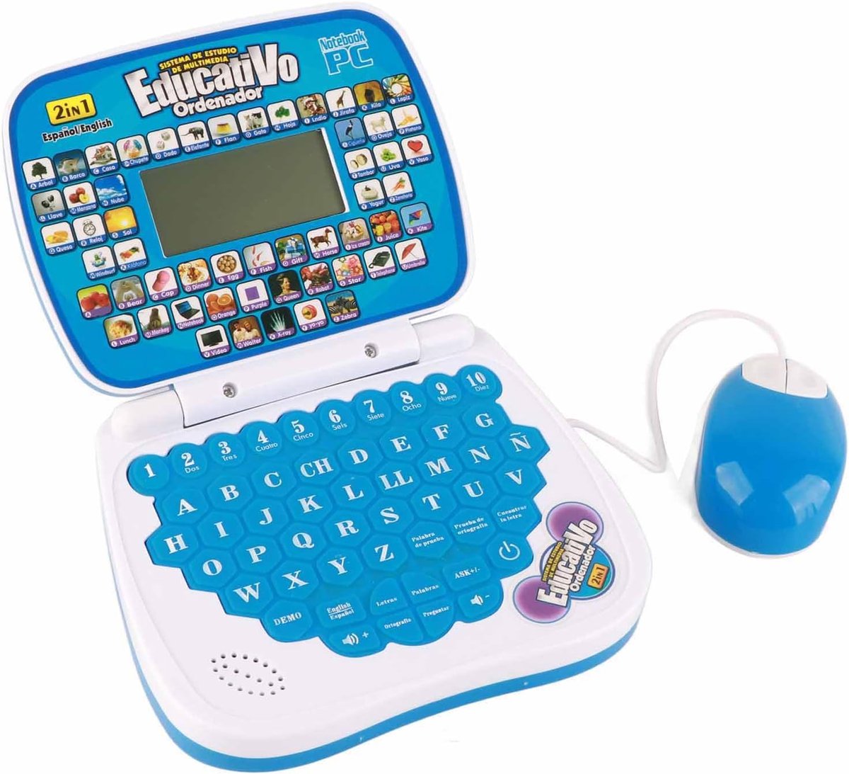 Kind Leer Laptop - Educatieve Speelgoedcomputer - Vroeg Leren - Tweetalig Engels Spaans - 25 x 17 x 3 cm