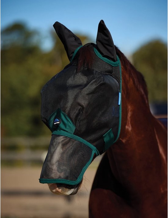 Weatherbeeta Vliegenmasker Weatherbeeta Comfitec Durable Mesh Met Oren & Neus Zwart-groen - PONY Weatherbeeta Vliegenmasker Weatherbeeta Comfitec Durable Mesh Met Oren & Neus Zwart-groen - PONY