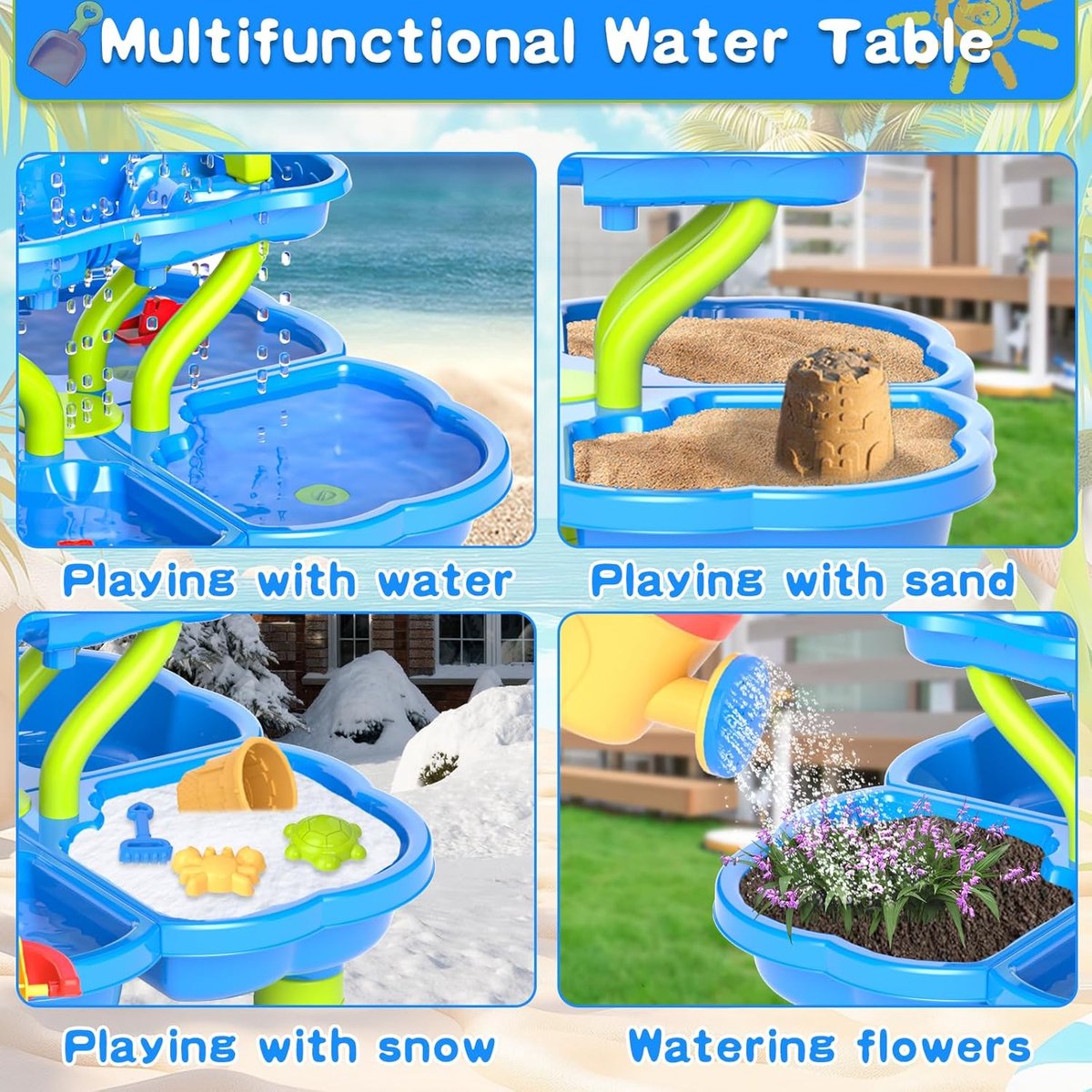 Zand- en Watertafel met Waterval – Speeltafel Kinderen – 4 Laags Waterbaan met Accessoires – Educatief Buitenspeelgoed — afbeelding 4