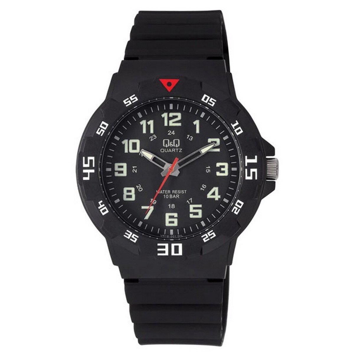 QQ VR18J001Y - Horloge - Sport - Analoog - Heren - Mannen - Plastic band - Rond - Cijfers - Kunststof - Zwart - Crème