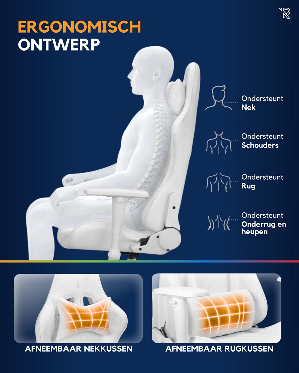 Ranqer Felix Gaming Chair Ergonomisch Wit Verstelbaar - afbeelding 3
