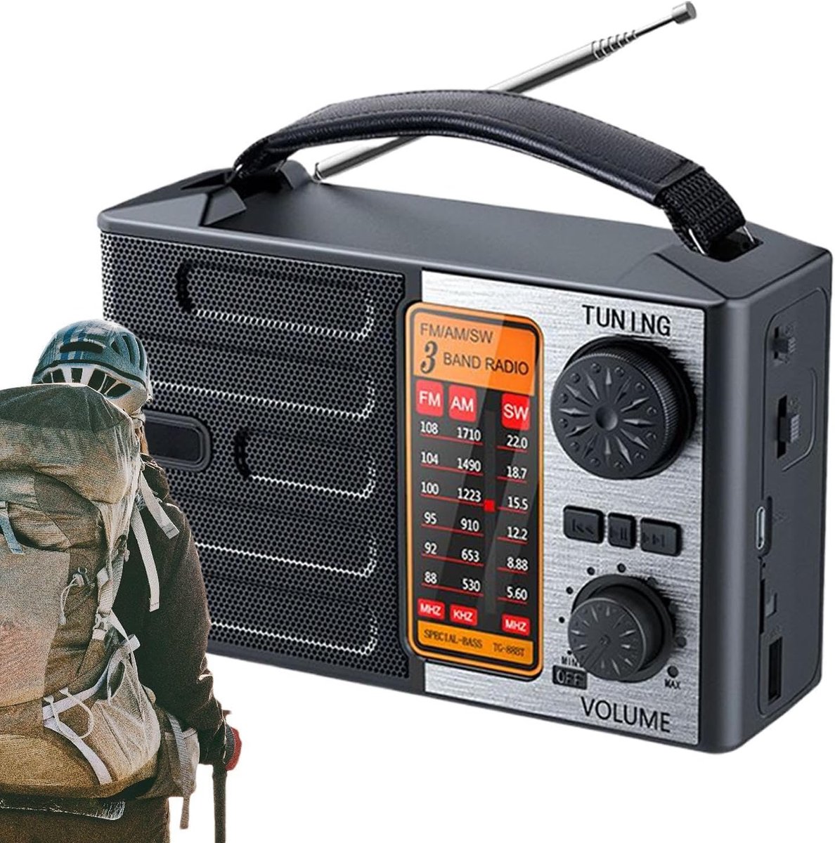 Weerradio - Noodradio Overlevingsradio - Noodsituaties Buiten - Zonne- en Type-C Opladen - 17 x 10 x 6 cm