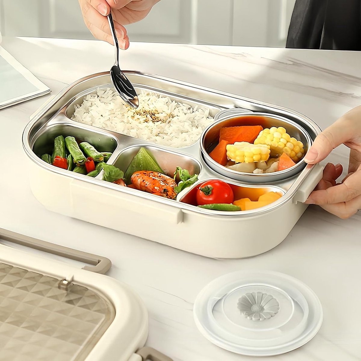 Voedselcontainer Roestvrij Staal - Lunchbox met Lepel - Maaltijden Meenemen - Geïsoleerd Warm Houden - 30x22x10 cm — cadeau in Koken & Dineren - foto 4