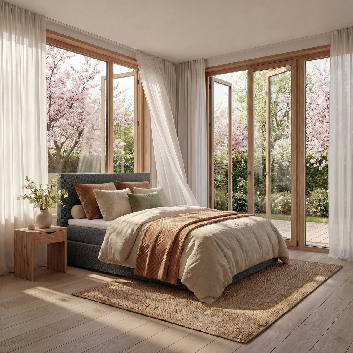 Mörgenn Boxspring Lounge - Pocketvering - Luxe Topper - Antraciet - 140x200 cm - Inclusief Dekbed en Kussens