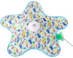2-in-1 Verstoppertje Kattenspeelgoed - 65cm - Interactief Binnenspeelgoed voor Katten - 360° Automatisch Verstoppertje - Inclusief Verenstokje - USB Oplaadbaar - Bewegingssensor - Eendenpatroon