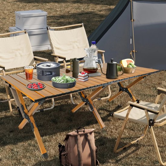 Deliqa campingtafel - inklapbare campingtafel - bruin - 87 cm - campingtafeltje inklapbaar - lichtgewicht - campingtafel inklapbaar - voor verjaardagen / feesten / camping / picknicken — afbeelding 3