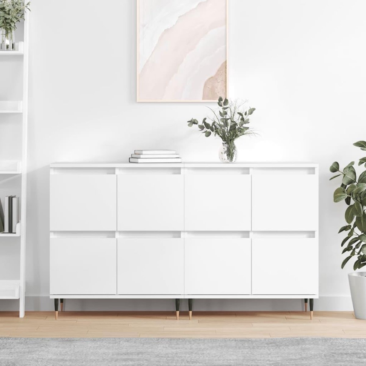 Dressoir Kast - Opbergkast Buffet - Woonkamer Keuken - Vochtbestendig Meerlaags Hout - 2 Stuks - Wit