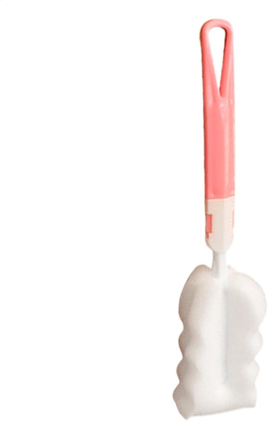 Fles Schrob Borstel - Flesreiniger Spons - Flessen Schoonmaken - Zacht en Stevig - 22 cm lengte - Roze — afbeelding 4