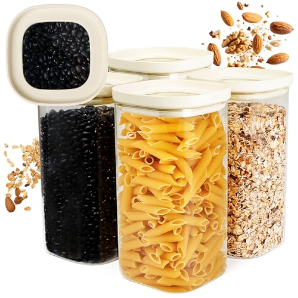 Opslagpotten Set van 4 - Stevige Borosilicaat Glazen Keukenopslag Potten Met Deksel