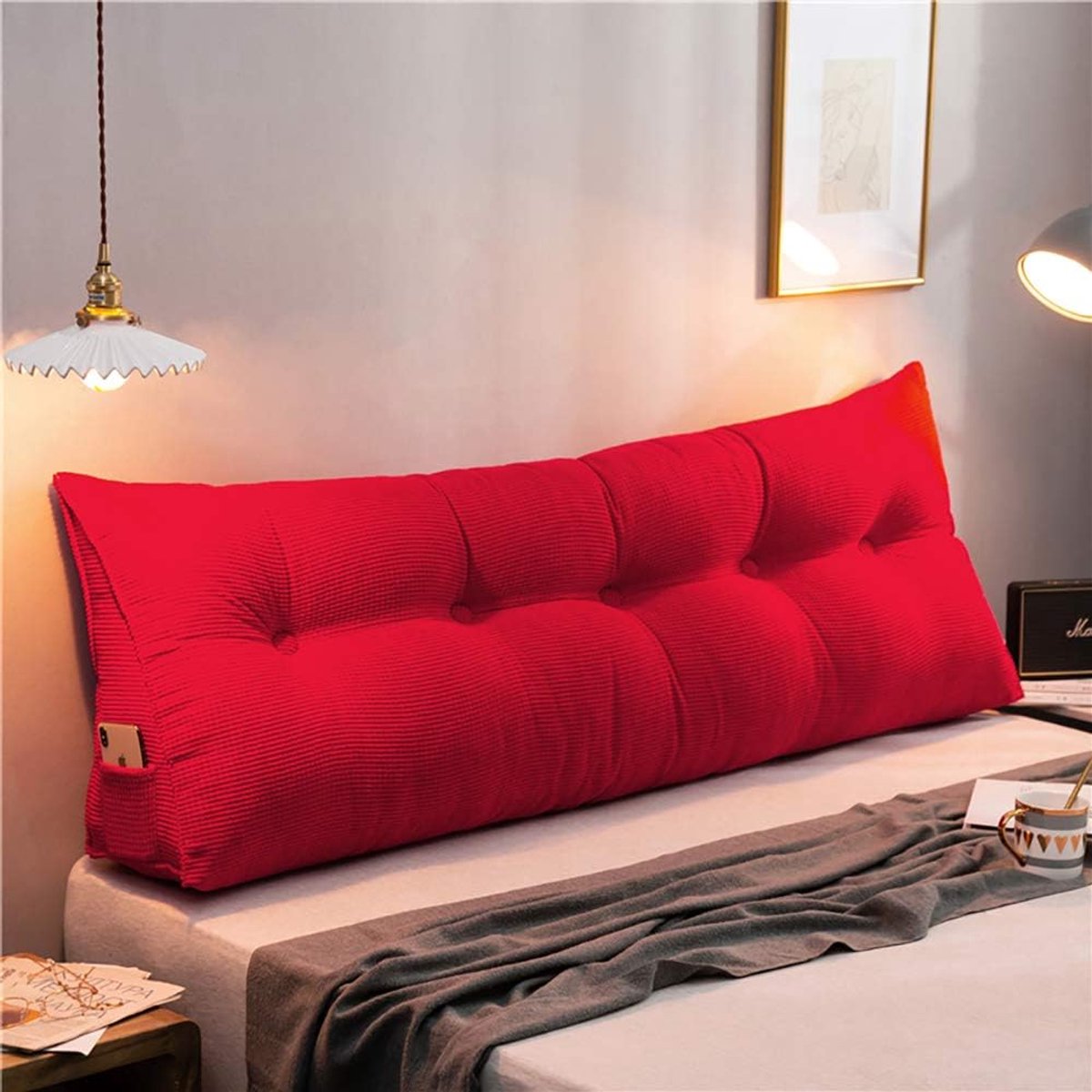 Wigkussen Bed - Hoofdeinde Rugsteun - Lezen Ontspannen - Driehoekige Vorm - 100x25x50cm - Rood