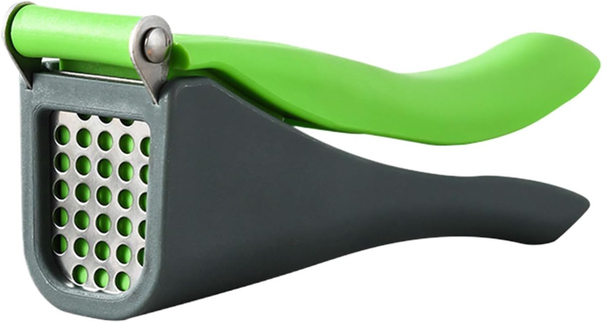 Knoflookpers - Keukenhakker - Maaltijdbereiding - Antislip Uitneembaar - 18x8cm - Grijs Groen