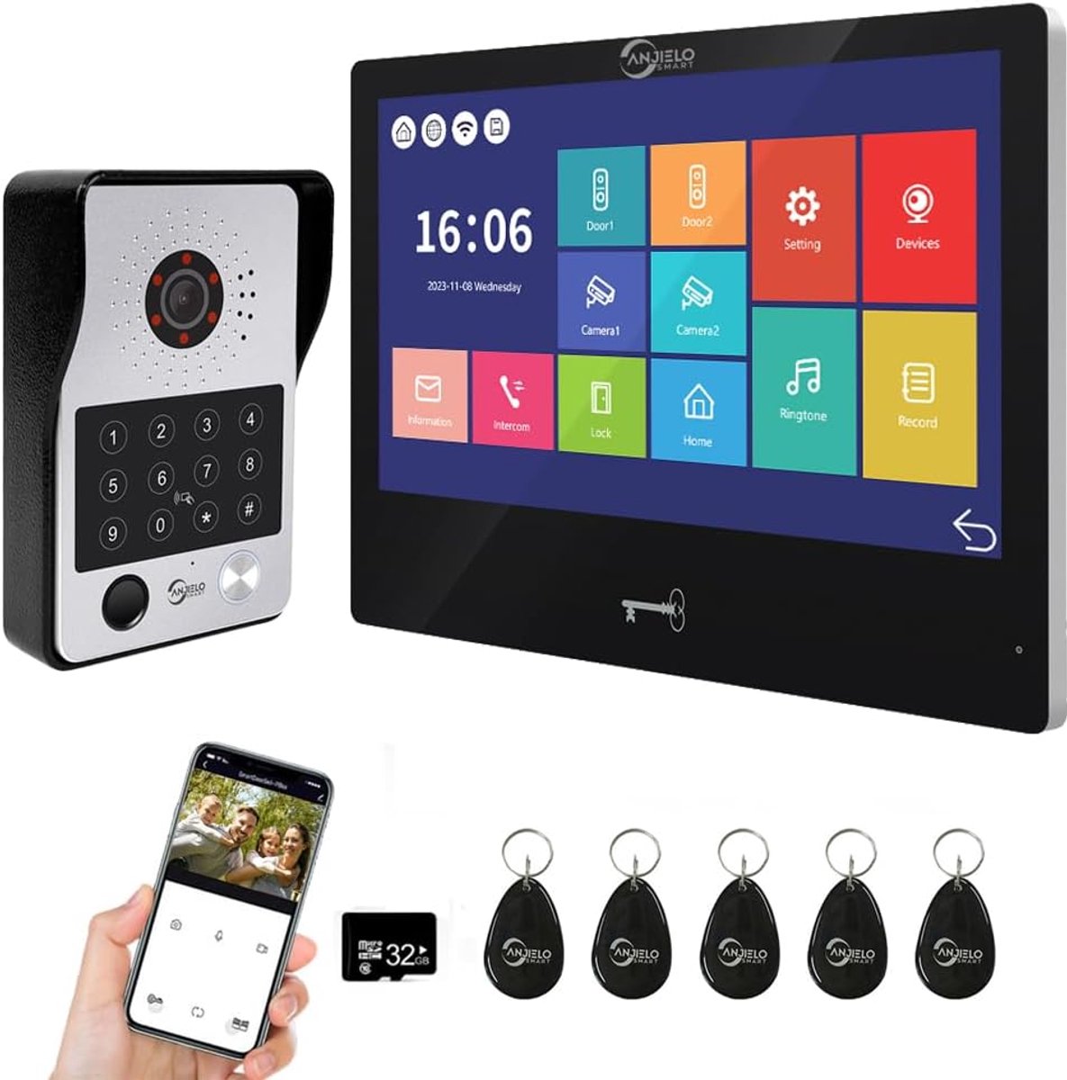Videodeurbel Systeem - Intercom Camera - Toegangscontrole Thuis - Meerdere Ontgrendelopties - 10 Inch Monitor - Zwart