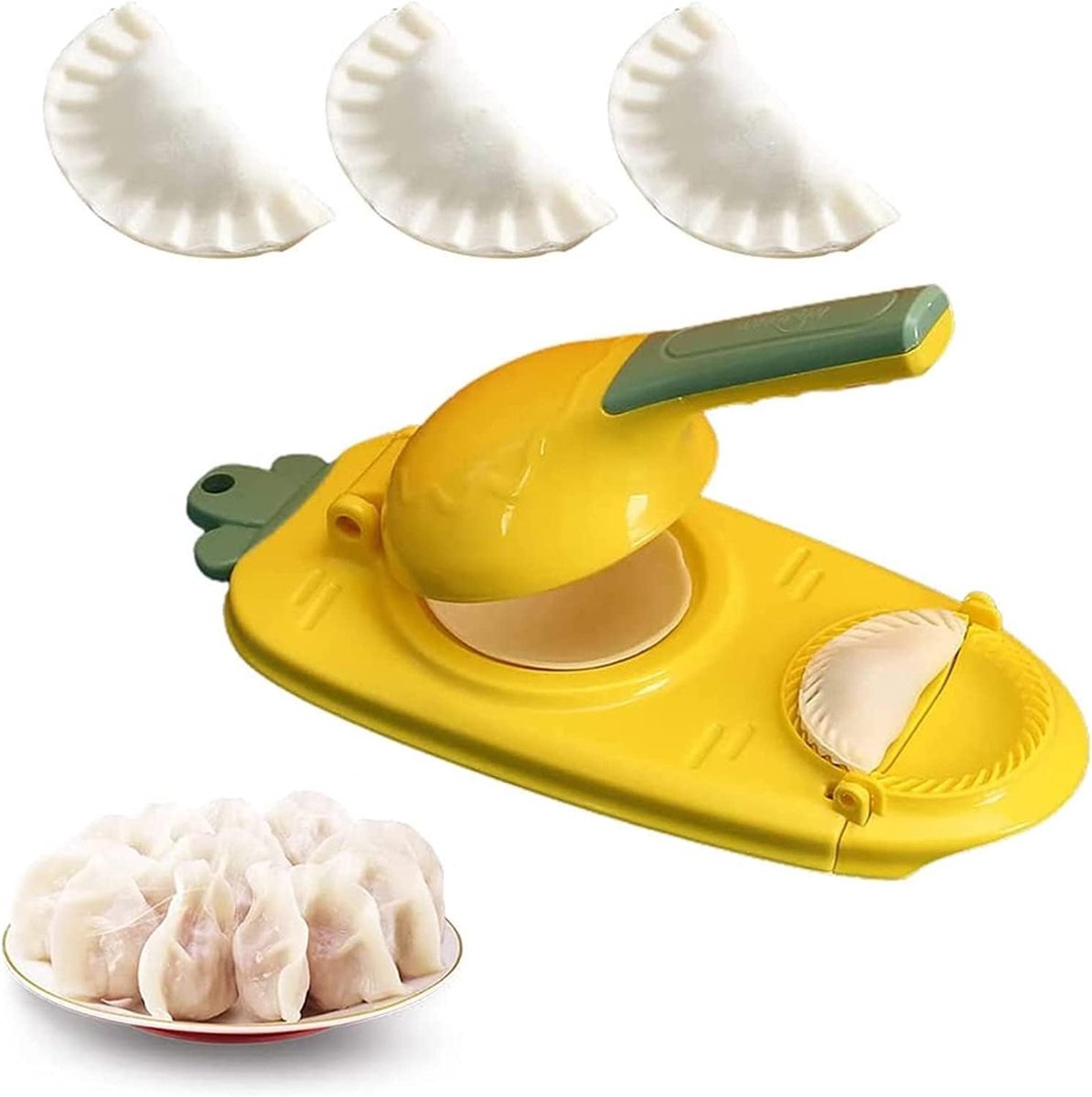 Knoedel Maker - Deeg Pers - Snel Dumplings Maken - 2-in-1 Ontwerp - 27.5x23cm - Geel