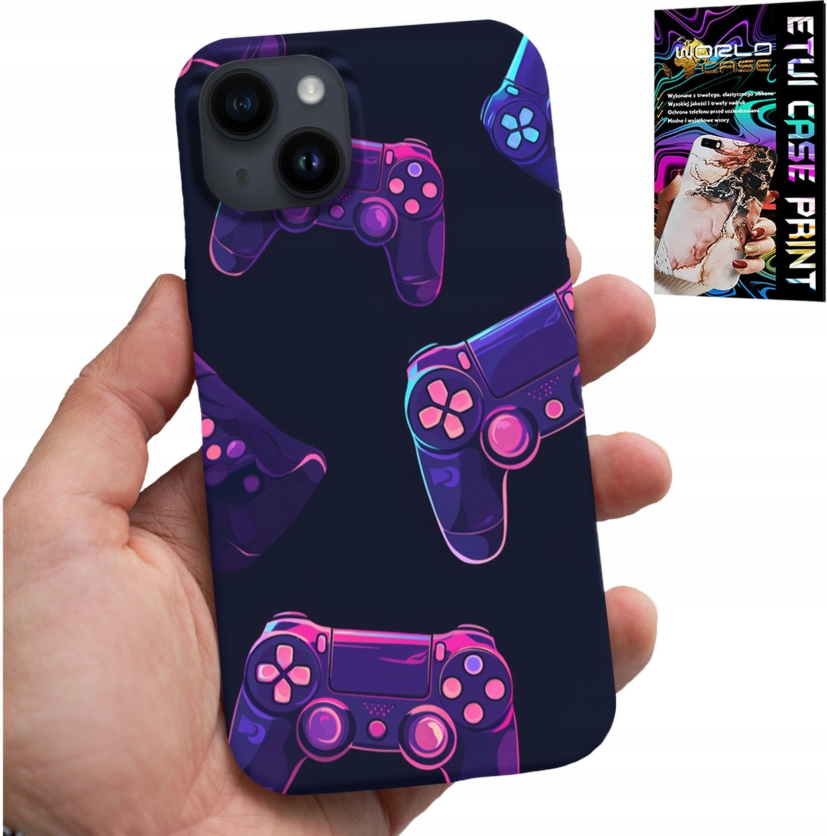 HOESJE VOOR IPHONE 14 PLUS - HOESJE VOOR GAMERS, MET GAME-PATRONEN + GLAS