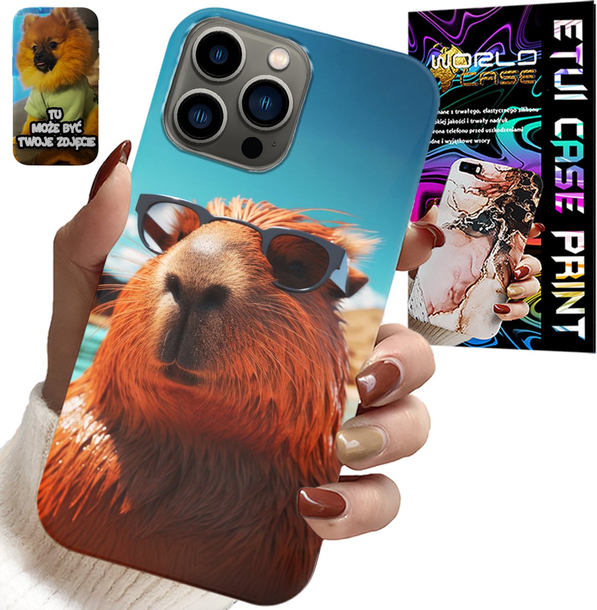 HOESJE VOOR IPHONE 13 PRO - ZOETE CAPYBARA, CAPIBARA-HOESJE + GLAS