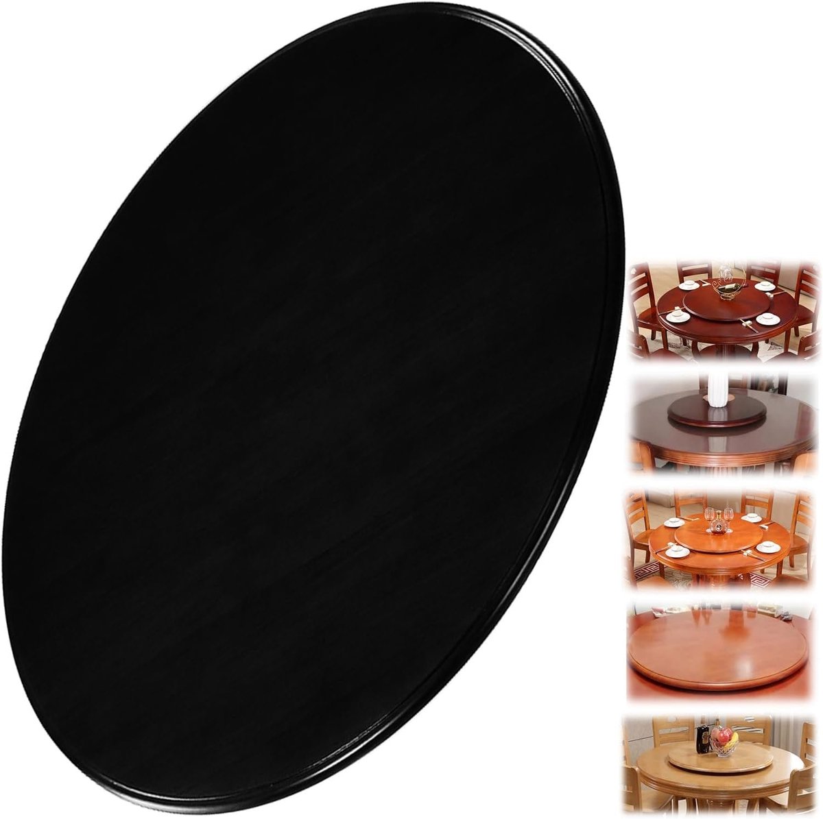 Draaibare Serveerplank - Rond Tafelblad - Keuken & Diner - 360° Rotatie - 60cm Diameter - Zwart