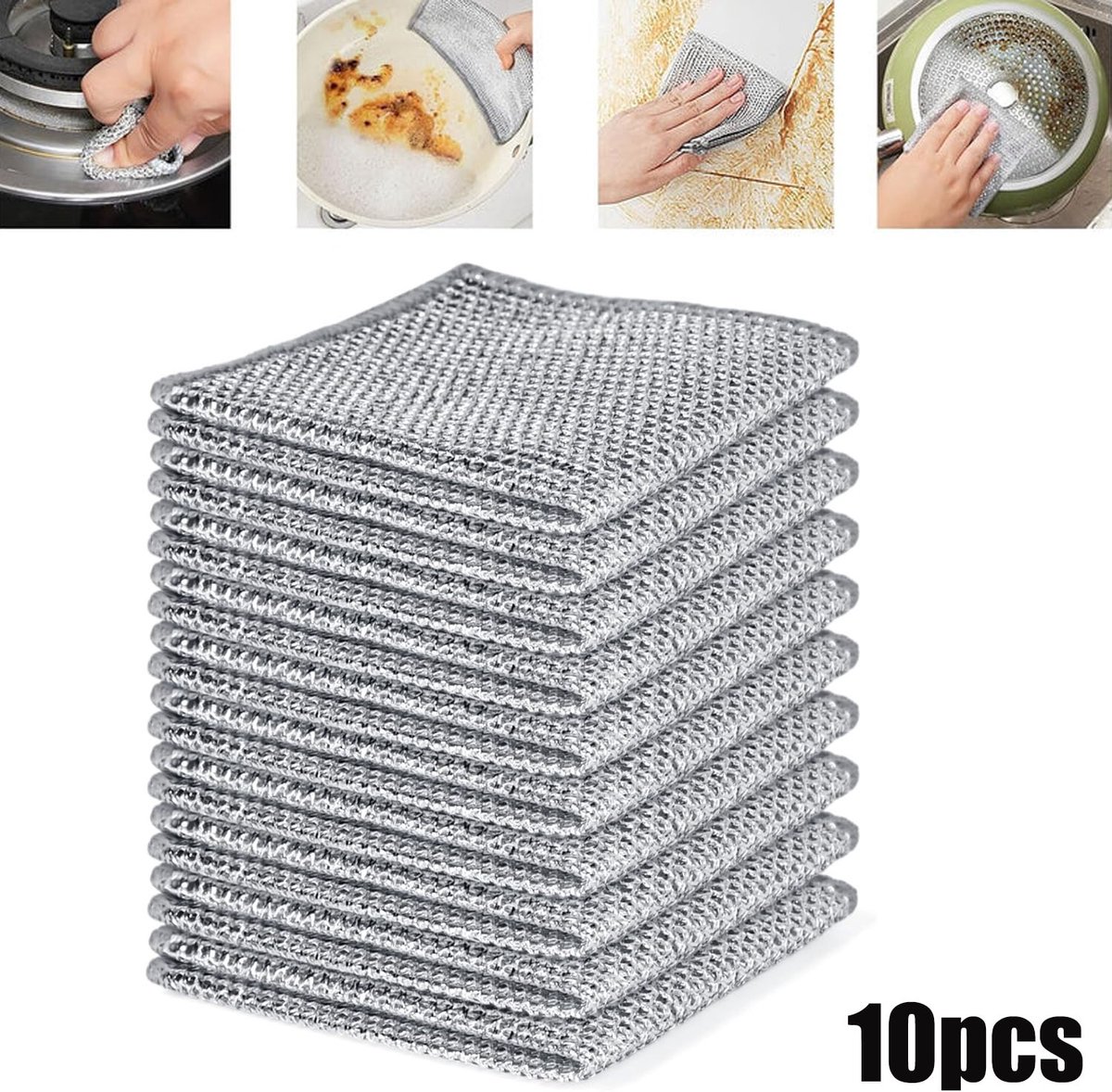 10 Stuks Vaatdoeken van Draadstaal - Dubbellaags Krasvrije Staalwollen Doeken - Multifunctionele Natte en Droge Vaatdoeken van Draadstaal - Vaatdoeken voor Thuis, Keuken en Koken