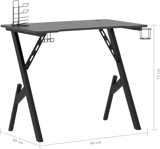 Gaming Bureau - Computer Tafel Werkplek - Productief Werken Gamen - Y-vormige Poten - 90x60x75 cm - Zwart — afbeelding 5
