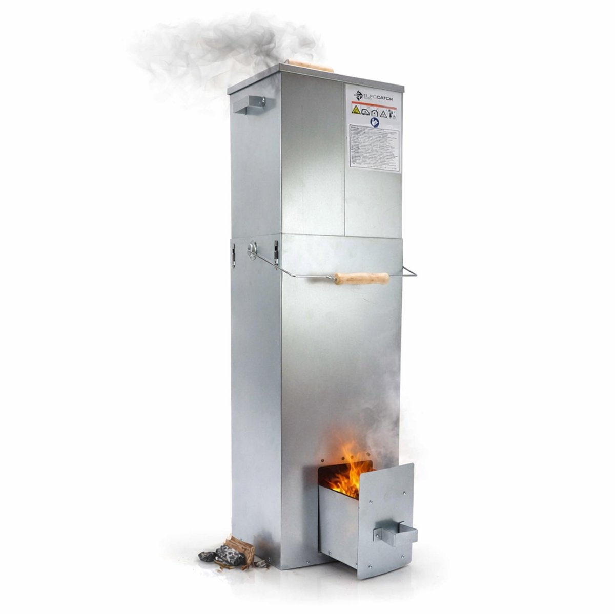 Eurocatch Telescopische Rookoven Vierkant 101 cm - Verzinkt Metalen Rookkast - Smoker voor Buiten met Thermometer en 10 Rookhaken - Rookton voor Vis, Vlees en BBQ Roken