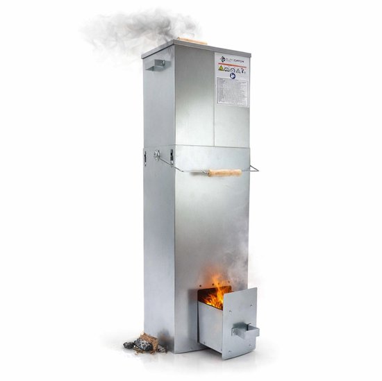 Eurocatch Telescopische Rookoven Vierkant 101 cm - Verzinkt Metalen Rookkast - Smoker voor Buiten met Thermometer en 10 Rookhaken - Rookton voor Vis, Vlees en BBQ Roken