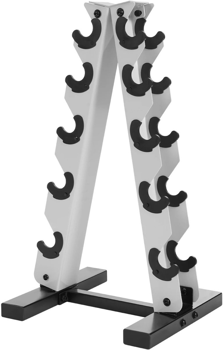 Archi halterstandaard – Halterrek - 5-Laags- A-Frame - Gewichtstandaard – Vrijstaand – Staal Met Rubberbescherming – Zwart/Wit – Tot 100 kg