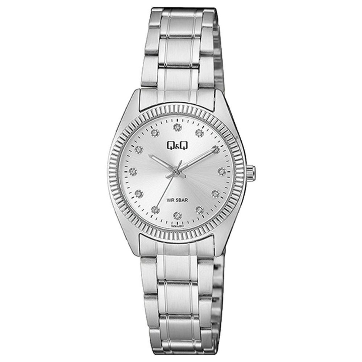 QQ QZ65J201Y - Horloge - Polshorloge - Dames - Vrouwen - Analoog - Rond - stalen band - Metaal - Briljante Stippen - Zilverkleurig