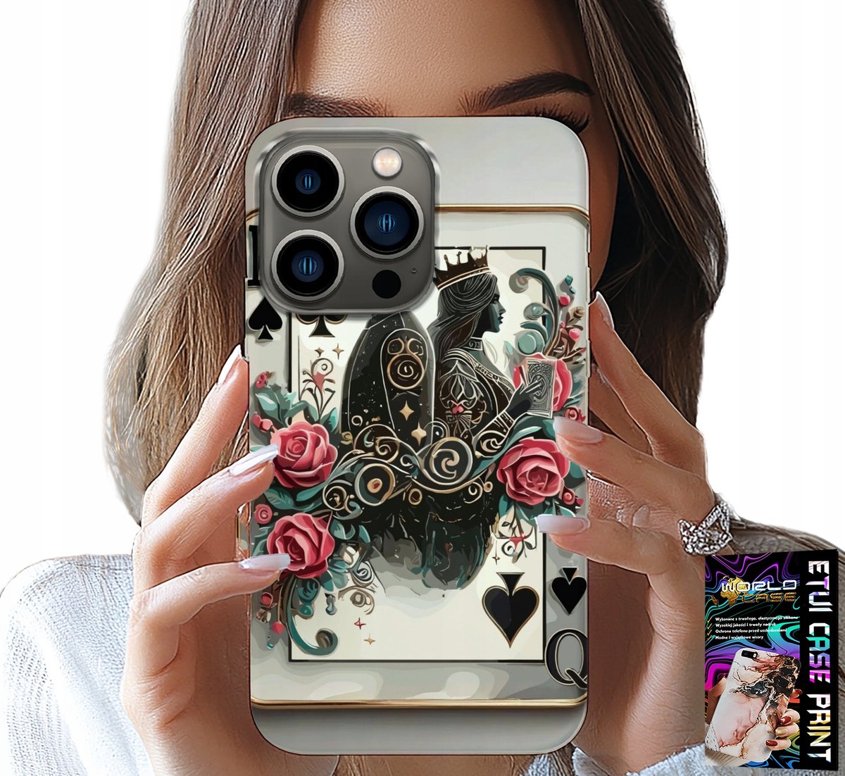 HOESJE VOOR IPHONE 14 PRO MAX - KING QUEEN POKERKAARTEN + GLAS