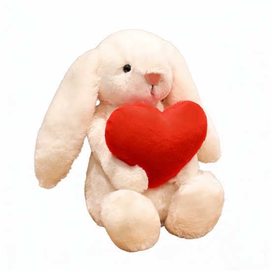Kraftverdia Pluche Konijn Knuffel – 28 cm – Kawaii Konijn met Hart – Zacht Knuffeldier – Geschikt voor Pasen & Feestdagen